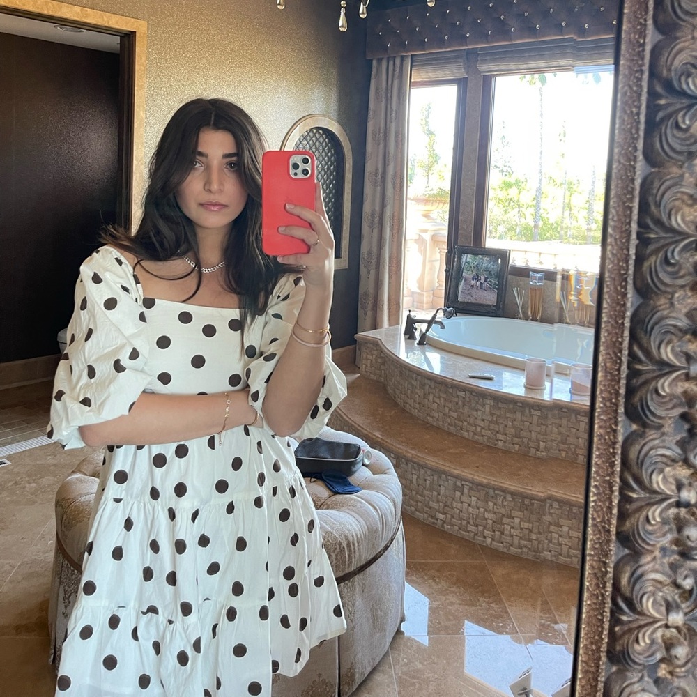 Faithfull the Brand - Polka Dot Puff-Sleeve Mini Dress - White with Brown Dots